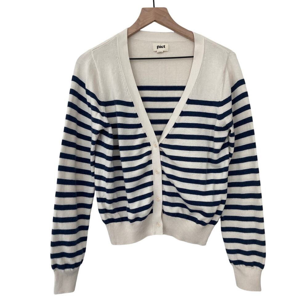 Pact Organic Cotton Earthcore Gritty Boho Granola Girl Striped Cardigan Sweater